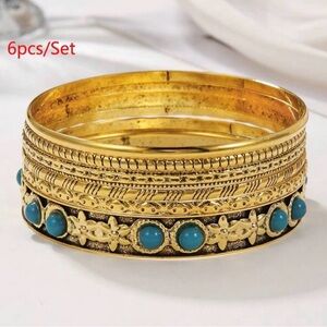 Elegant Gold and Turquoise Bangle Set